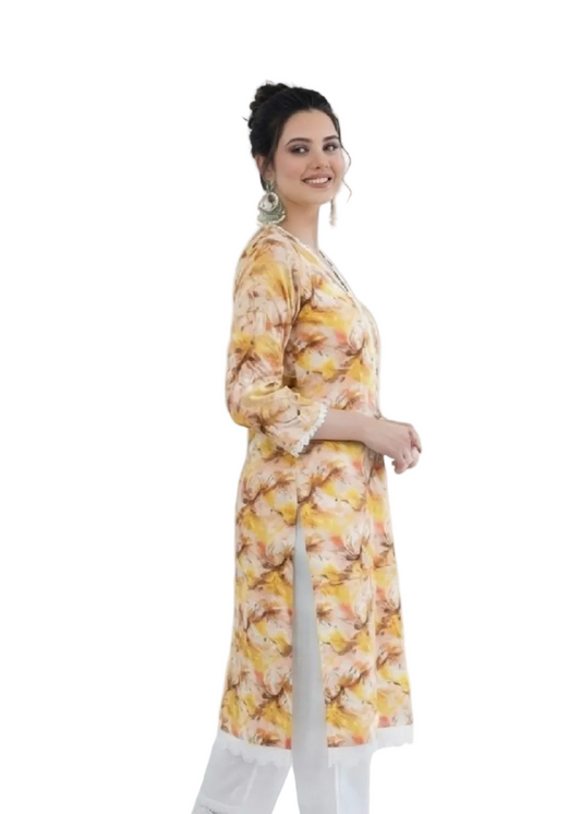 Exclusive Yellow & Orange linen Print | Tooba Noor