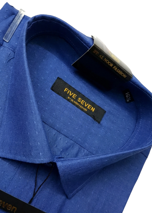 Premium Royal Blue Micro-Textured Formal Shirt for Men | Five Seven