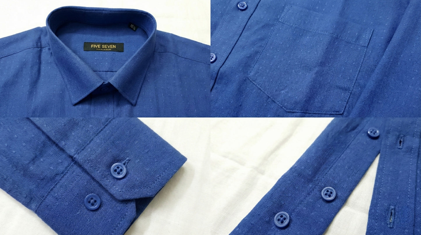Premium Royal Blue Micro-Textured Formal Shirt for Men |  Five Seven