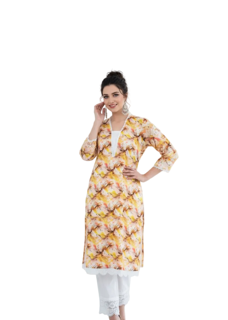Exclusive Yellow & Orange linen Print | Tooba Noor