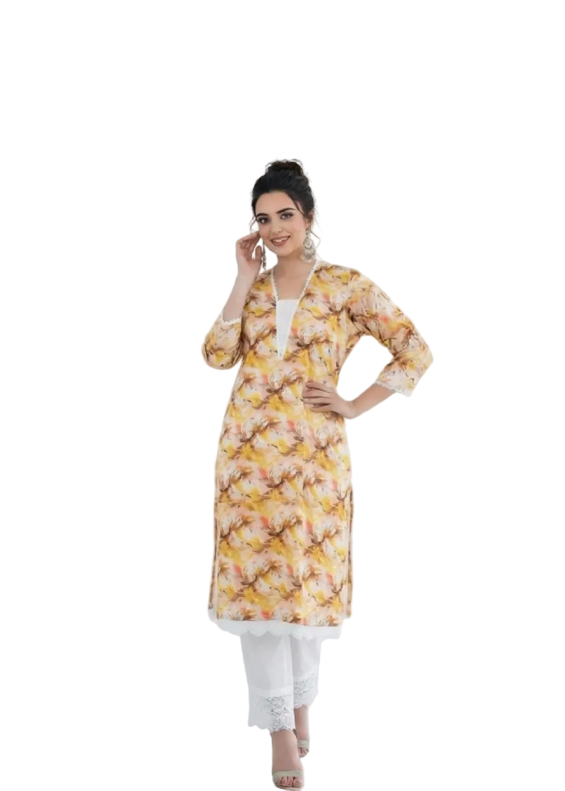 Exclusive Yellow & Orange linen Print | Tooba Noor